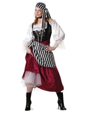 Halloween Pirates Women’s Dress Costume with Striped Sash, EUC size Large